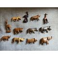 12 x Vintage, Hand Carved, Wooden African Anima...