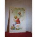GIRL WITH FLOWERS .German unused antique postcard
