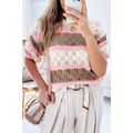 Brown Stripe Color Block Hollow Out Crochet Hal...