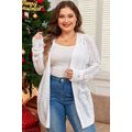 White Plus Size Eyelet Knit Open Front Cardigan