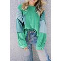 Green Colorblock Stitching Patchwork Buttoned L...
