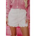 White Scalloped Hemline Acid Wash High Waist De...