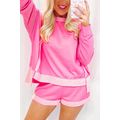 Sachet Pink High Low Patchwork Long Sleeve Top ...