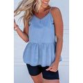 Sky Blue Casual Ruffled Spaghetti Straps Denim ...