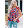 Multicolor Floral Print Ruffle Tiered Short Sle...