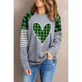 Green Lucky Plaid Heart Striped Color Block Lon...
