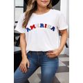 White AMERICA Chenille Embroidered Plus Size T ...