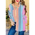Orange Stripe Multicolor Drop Shoulder Loose Shirt