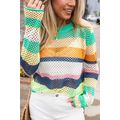 Green Colorblock Patchwork Knit Crochet Eyelet ...