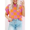 Strawberry Pink Colorblock Plaid Pattern Ribbed...