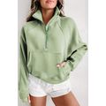 Smoke Green Fleece Lined Zip Up Stand Collar Th...