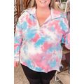 Multicolor Plus Size Tie-dye Zipped Collared Pu...