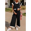 Black Color Block Pocketed T Shirt and Wide Leg...