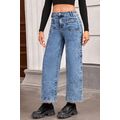 Blue Chic Patch Pocket Straight Leg Loose Jeans