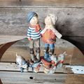 Figurine - Boy & Girl Walking dogs - Brisk Walk...