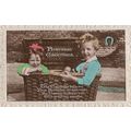 Boy & Girl In Basket Wild Red Hat Real Photo Ol...