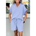 Sky Blue Stripe Dolman Sleeve Polo Shirt and Dr...