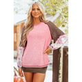 Fushia Mixed Print Patchwork Raglan Ribbed Knit...