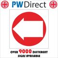 FI218 ARROW LEFT WHITE ON RED SIGN DIRECTION RO...