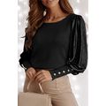 Black Buttoned Cuffs Shiny Puff Sleeves Top
