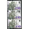 Sg1658 £10 Britannia strip of 3 fine used (bsc )