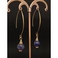 Dragon Vein Glass Bead on a Marquise Ear Wire Gold Plated