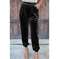Black Solid Velvet Jogger Pants
