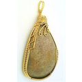 Agatized Fossil Cab Brass Wire Wrap Gemstone Pe...