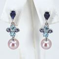18K solid white gold drops Natural rose pearls ...