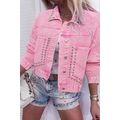 Pink Rivet Studded Pocketed Denim Jacket