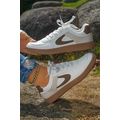 Coffee Color Contrast PU Leather Lace-up Sneakers
