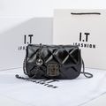 Women Leather Quilted Shoulder Bag with Chain S...