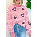 Pink Stripe Sequin Heart Patched Pattern Long S...