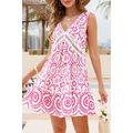 Sachet Pink Elegant Printed Cutout Lace V-Neck ...