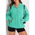 Aruba Blue Solid Kangaroo Pocket Half Zipper Ov...