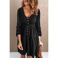Black Button Up High Waist Long Sleeve Dress