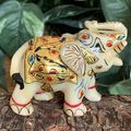 Marble Elephant Statue Trunk Up Hand Painted In...
