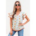 Green Geometric Floral Print Layered Flutter Sl...