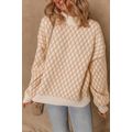 Smoke Gray Rhombus Textured Knit Mock Neck Sweater