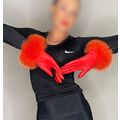 Leather Fur ORANGE Gloves Vintage French design...