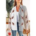 White Sequin Rugby Graphic Flap Pockets Corduro...