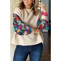 White Contrast Floral Sleeve Textured Drop Shou...