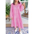 Bonbon Solid Collared V Neck Tiered Loose Fit M...