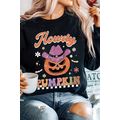 Black Halloween Howdy PUMPKIN Print Crew Neck P...