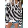 Black Stripe Zip up Collar Drop Shoulder Sweater