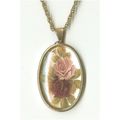 Pendant #008b oval rosy pink red roses 30 mm X ...