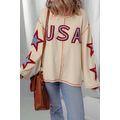 Beige USA Star Contrast Patchwork Exposed Seam ...