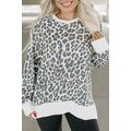 White Printed Solid Trim Leopard Print Top