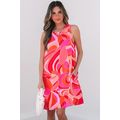 Rose Abstract Floral Print Sleeveless Shift Min...