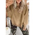 Dark Khaki Fuzzy Sherpa Splicing Pullover Sweat...